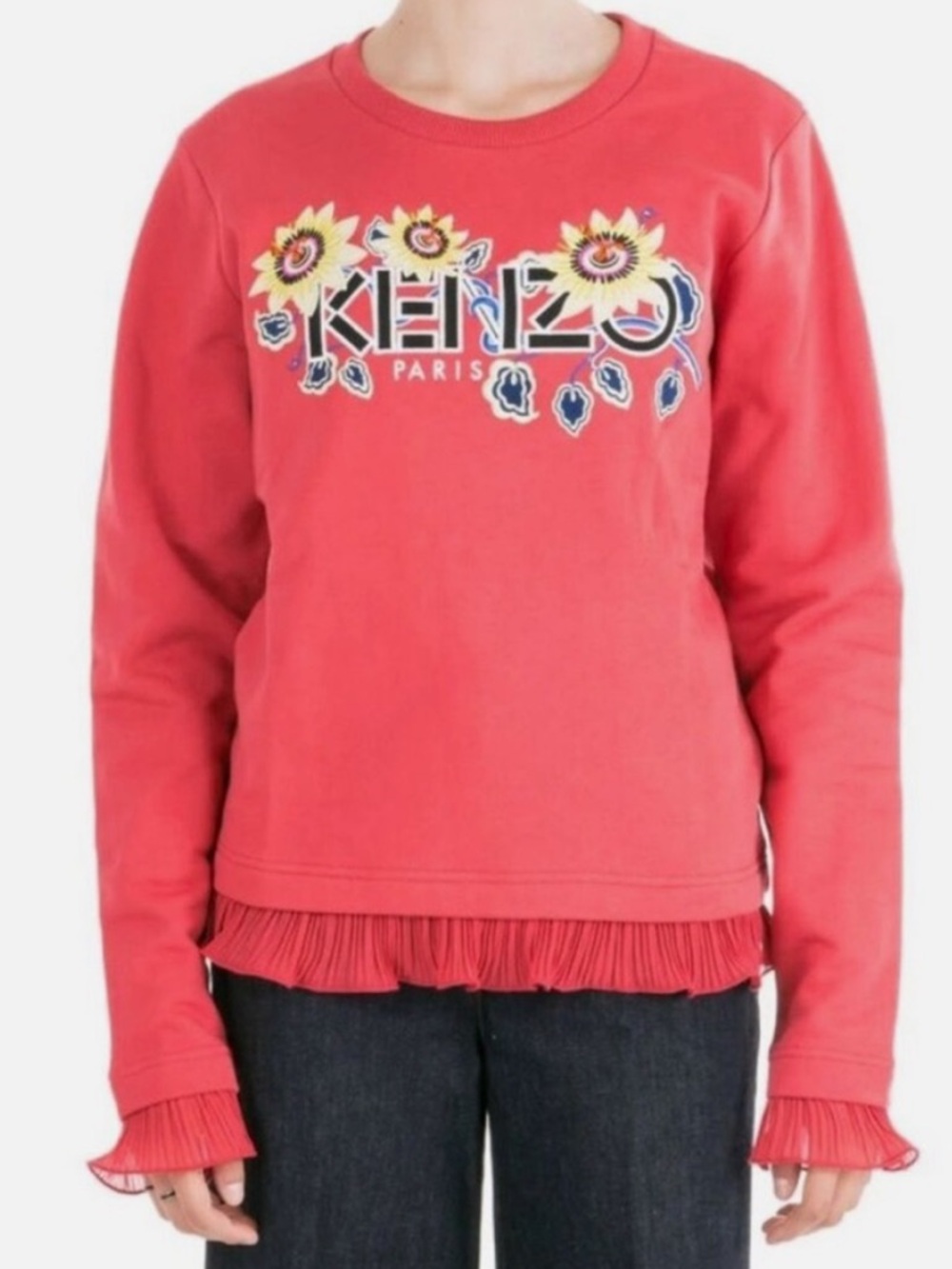 Kenzo passion flower ruffle trim embroidered pink girly sweatshirt sz XS